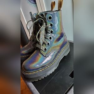 Dr Marten holographic large eyelet platform oilslick grey boot size US 6 EU37